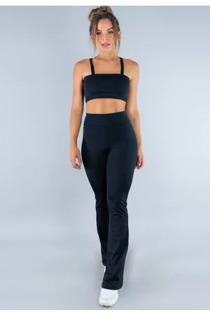Mvb Modas Conjunto Feminino Calça Flare Feminina e Top Faixa com Alça Preta
