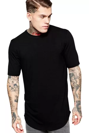 Di Nuevo Camiseta Alongada Longline Lisa Oversized Básica Preta