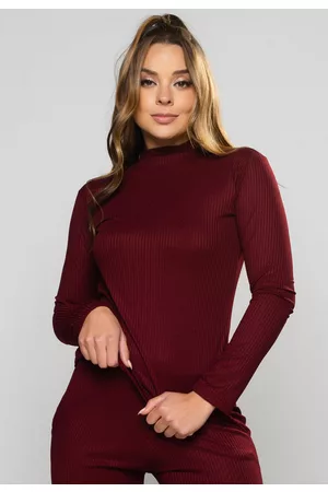 Mvb Modas Blusa Canelada Gola Alta Camisa Manga Longa Cacharrel