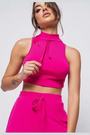 Salvatore Fashion Cropped Salvatore Regata Sport Cadarço Gola Malha Canelada Pink