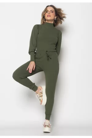 Salvatore Fashion Conjunto Comfy Com Blusa Princesa Manga Longa e Jogger Canelado Musgo