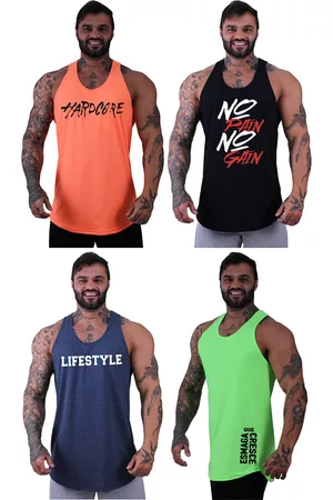 Alto Conceito Kit 4 Regatas Longline Cavada Masculina Letreiros Academia Musculação