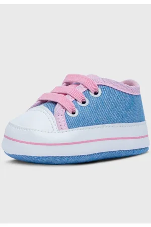 Pópidí Infantil - Sapatinho Tenis Popidi Recem Nascido Calce Facil Star Jeans com Rosa