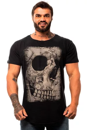 Alto Conceito Camiseta Longline Masculina MXD Conceito para Academia e Casual Old Skull Caveira Meia Malha
