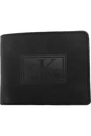 Calvin Klein Carteira Jeans Couro Matte Burn Logo Issue Preta