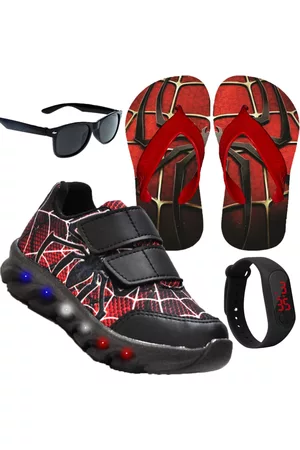 Venza Infantil - Tenis Masculino de Led Aranha Calce Facil Original + Chinelo + Brindes