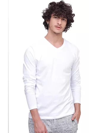 Di Nuevo Camiseta Manga Longa Branca Gola V 100% Algodão