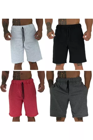 Alto Conceito Kit 4 Bermuda Moletom e Moletinho MXD Conceito Academia Musculação Mescla Vermelho, Mescla Escuro, Mescla Alvejado e Preto