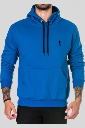 Polo Blu Blusa Moletom Inverno Com Capuz e Bolso Canguru Azul