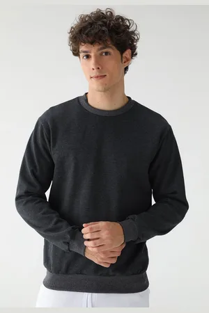 Benellys Blusa de Frio Moletom Flanelado Liso Gola Redonda Chumbo