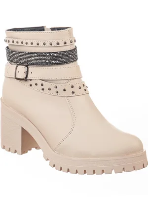 VIA BIRIGUI Coturno Botinha Off White C/fivelas Tratorado offwhite