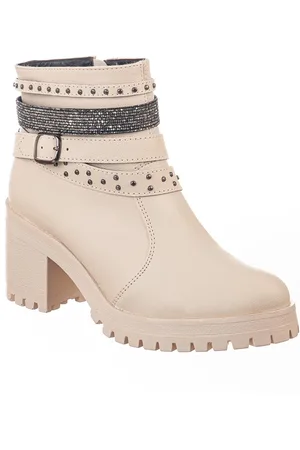VIA BIRIGUI Coturno Botinha Off White C/fivelas Tratorado offwhite