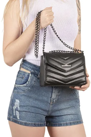 Maria Milão Bolsa Feminina Transversal Matelassê Preta