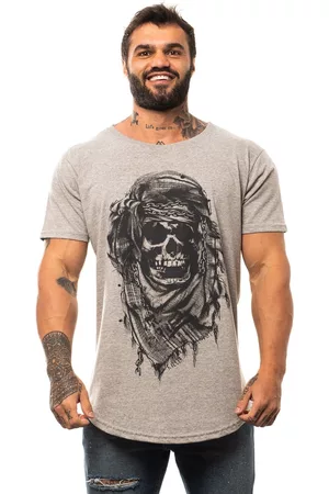Alto Conceito Camiseta Longline Masculina MXD Conceito para Academia e Casual Caveira Do Deserto Mescla Meia Malha