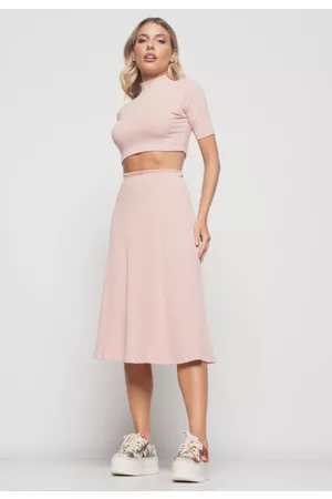 Salvatore Fashion Saia Salvatore Midi Godê Canelada Claro