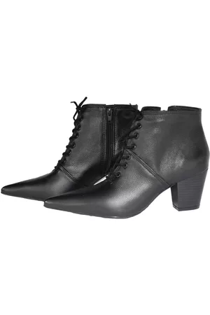 Spinelli Bota Feminina com Cadarço Bico Fino Cano Curto Couro Salto 6 cm