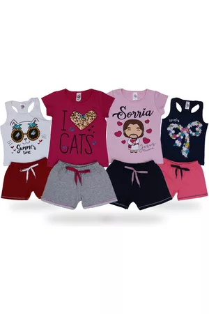 CFAstore Infantil - Kit 8 Peças Roupa Femininas 4 Blusas + 4 Shorts Revenda Atacado