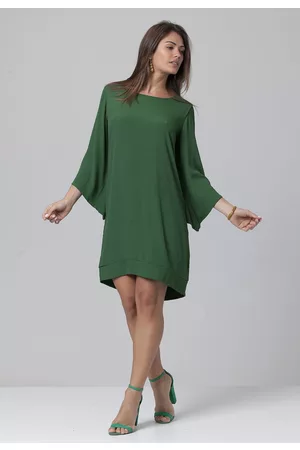 Amazonia Vital Vestido Curto Manga Ampla Viscose Musgo