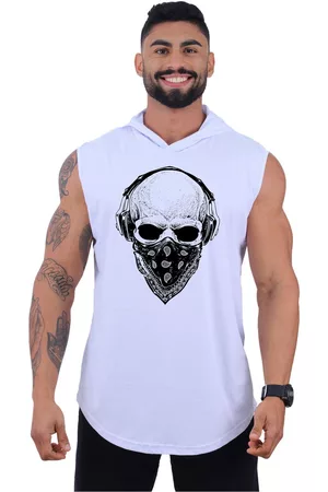 Alto Conceito Regata Longline Machão Masculina Com Touca Para Academia Treino Algodão MXD Conceito Caveira Headset