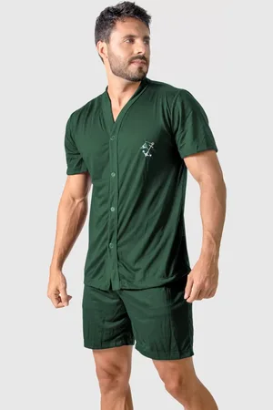 4 Estações Pijama Masculino Adulto Com Botão Aberto Short Curto Verão Conforto