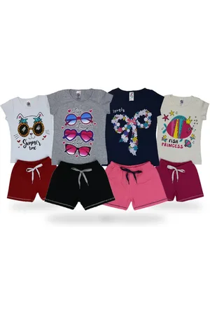 CFAstore Infantil - 4 Conjuntos com Manga de Verão para Meninas 1 a 16 anos