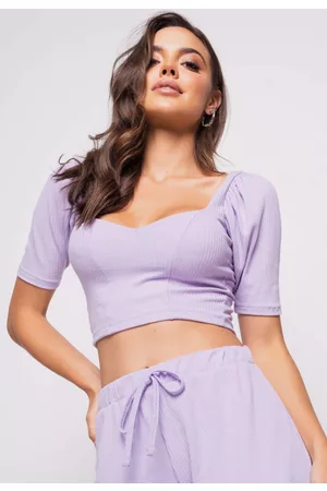 Salvatore Fashion Cropped Princesa Decote Coração Malha Canelada Lilás