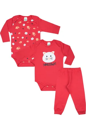 CANOAH CONFECÇÃO Infantil - Body Menina ou Menino Kit com 3 peças - INVERNO Unissex Recém Nascido Gatinho