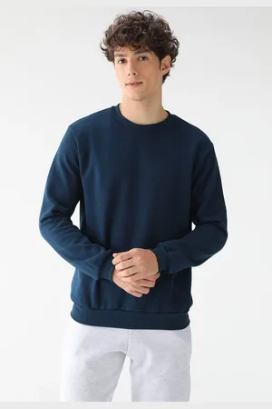 Benellys Blusa de Frio Moletom Masculino Flanelado Liso Gola Redonda Marinho