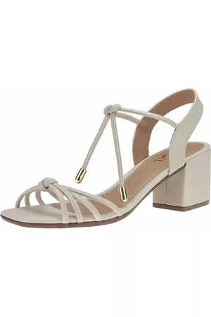 Gigil Sandália Salto Grosso Tiras Amarração Off White
