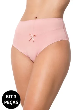 Gabi Kit 3 Calcinha Lisa Calça Básica Conforto Microfibra Cintura Alta Cós Alto