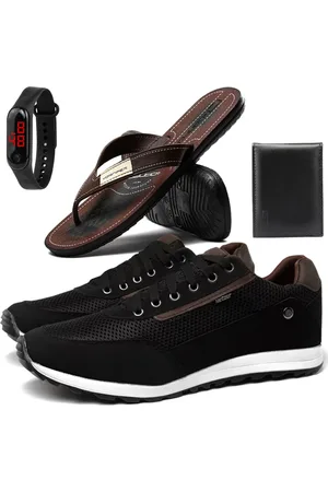 Sapatofran Kit Tênis Masculino Casual Jogging + Chinelo Danper + Carteira + Relógio Digital