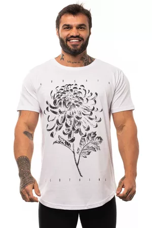 Alto Conceito Camiseta Longline Masculina MXD Conceito para Academia e Casual Flor de Crisântemo Bordô Meia Malha