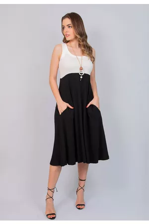 Maria Paes Vestido Midi Preto e Off White