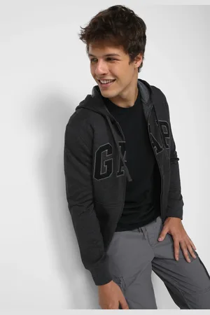 GAP Blusa de Moletom Flanelada Aberta Logo Grafite
