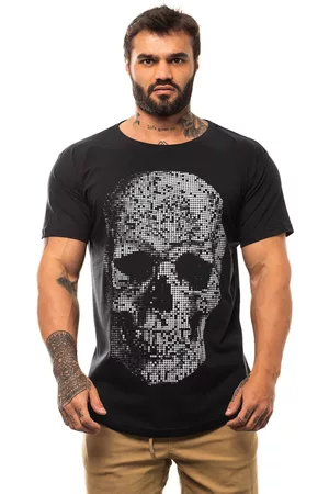 Alto Conceito Camiseta Longline Masculina MXD Conceito para Academia e Casual Skull Points Meia Malha