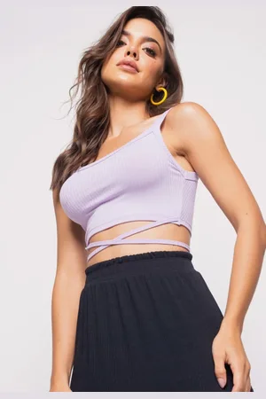 Salvatore Fashion Cropped Salvatore Regata Com Tiras Malha Canelada Lilás