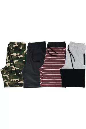 Alto Conceito Kit 4 Bermuda Moletom e Moletinho MXD Conceito Academia Musculação Preto, Listrado Bordô, Camuflado Verde e Bicolor Alvejado/Preto