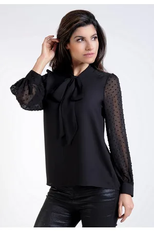Intens Blusa Manga Longa Crepe Devore Laço .