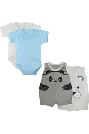 Koala Baby Infantil - Kit Verão Roupa de 4 Peças Body Curto e Macacão Regata Azul Claro