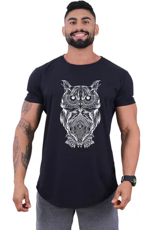 Alto Conceito Camiseta Longline Masculina MXD Conceito para Academia e Casual Algodão Coruja Mosaico