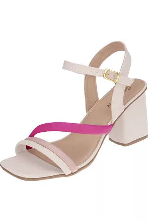 Stilo Rosê Sandália Feminina Salto Grosso Médio Tiras Confortável-8400 Off White