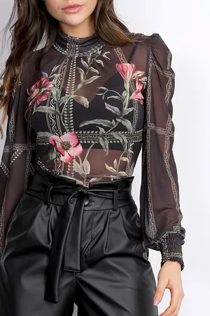 PKS GIRL Blusa PKS Manga Longa Tule Preta