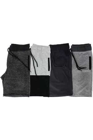 Alto Conceito Kit 4 Bermuda Moletom e Moletinho MXD Conceito Academia Musculação Preto, Rajado Preto, Mescla Tradicional e Bicolor Alvejado/Preto