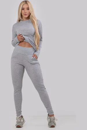 Diluxo Conjunto Canelado Manga Longa Gola Alta