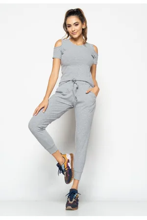 Salvatore Fashion Conjunto Salvatore Comfy Com Blusa Ombro Vazado e Jogger Canelada Mescla