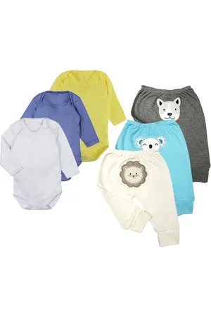 Koala Baby Infantil - Kit Roupa 3 Body Manga Longa E 3 Mijão Bumbum Bordado