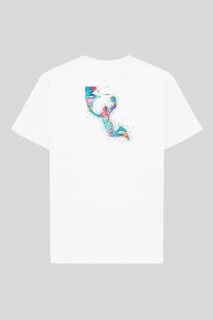 Relaxado Camiseta Branca Básica Estampada Basquete Manga Curta Camisa Masculina Algodão