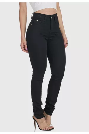 HNO Jeans Calça Jeans Feminina Skinny Cintura Alta Empina o Bum Bum Preta