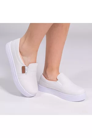BIA CALCADOS Tênis Feminino Slip On Bia Calçados Bordado Ziper Napa