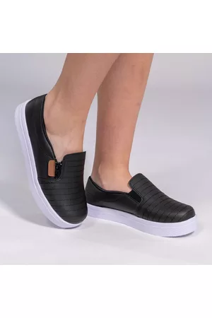 BIA CALCADOS Tênis Feminino Slip On Bia Calçados Bordado Ziper Napa